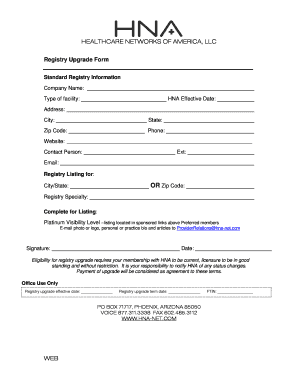 Healthcare Network Registry Upgrade Form