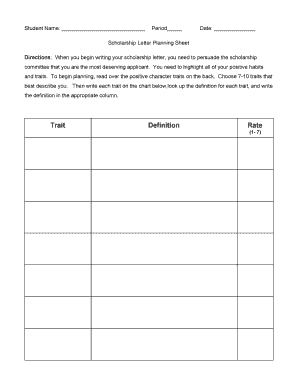 Scholarship Letter Planning Sheet