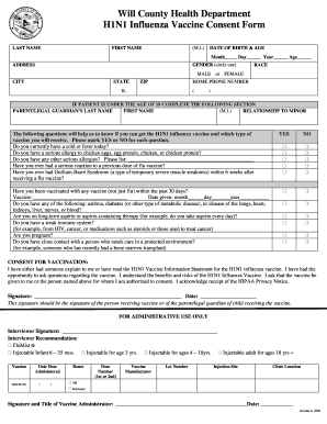 H1N1 Influenza Vaccine Consent Form