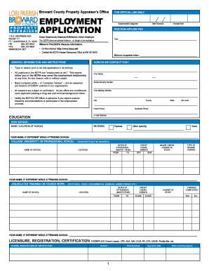 Broward County Property Appraiser Employment Application