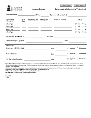 Absence Request Form for Faculty and Administrative/Professional Staff
