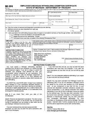 Michigan W-4 Employee's Withholding Exemption Certificate