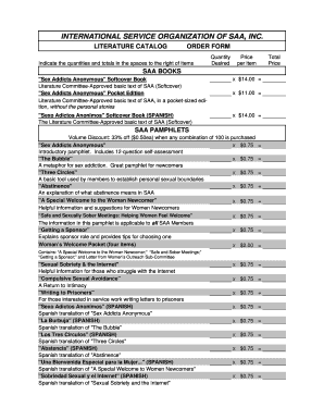 Sex Addicts Anonymous Literature Order Form