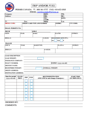 Canada Trip and Fuel Permit Application