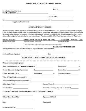Verification of Income from Assets