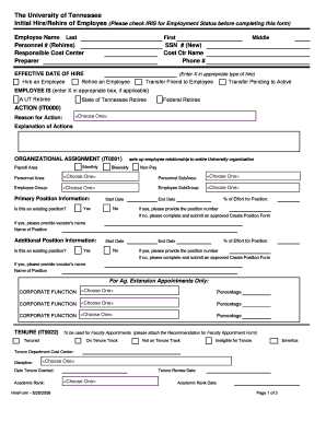 University of Tennessee Employee Hire Form