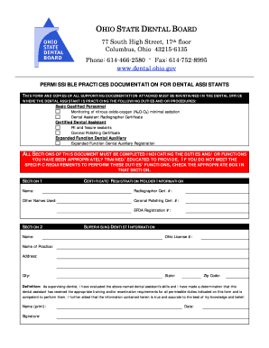 Ohio Dental Assistant Permissible Practices Documentation