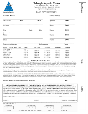 Triangle Aquatic Center Pass Application