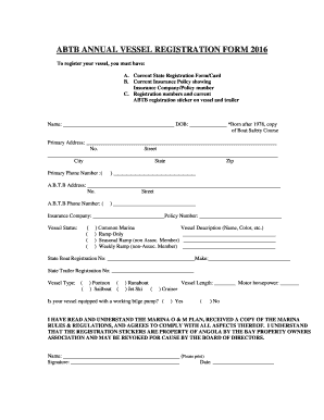 Regina letter format - ABTB ANNUAL VESSEL REGISTRATION FORM 2016