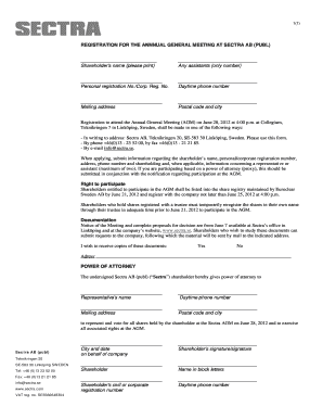 Sectra AB Annual General Meeting Registration Form