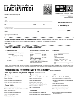 United Way of Defiance County Pledge Form