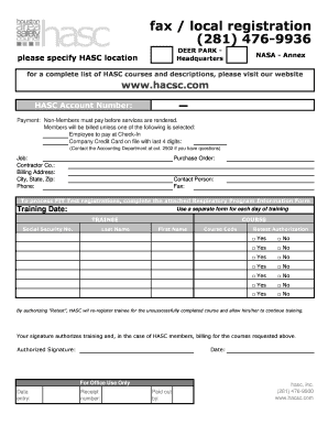 HASC Training Registration Form