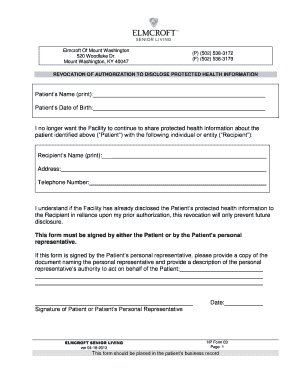 Revocation of Authorization to Disclose Protected Health Information