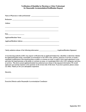 Verification of Disability for Reasonable Accommodation Request
