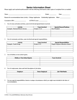 Senior Information Sheet