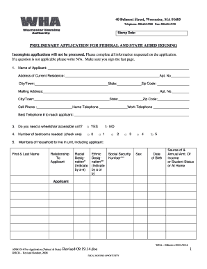 Preliminary Application for Federal and State Aided Housing