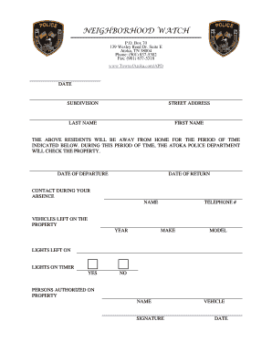 Neighborhood Watch Vacation Notice