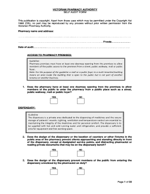 Victorian Pharmacy Authority Self Audit Form