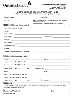Optima Health Insurance Enrollment Application
