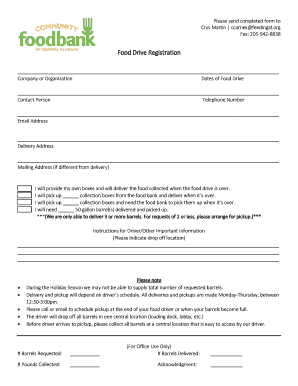Food Drive Registration Form