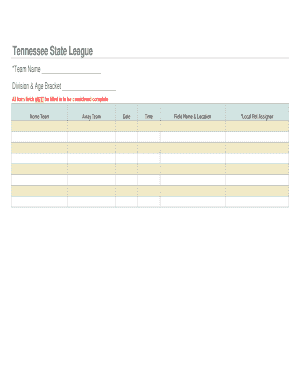 Tennessee State League Registration Form