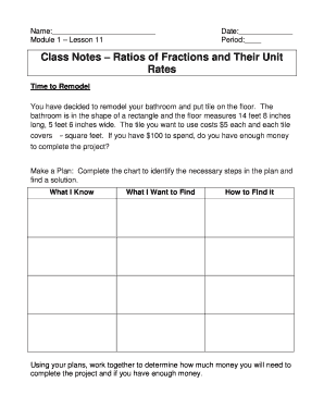 Math Class Notes - Ratios of Fractions and Unit Rates