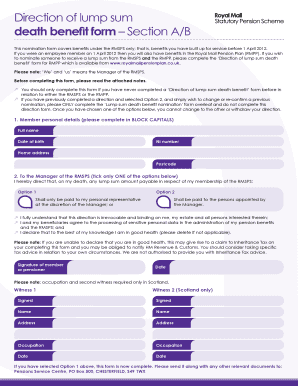 Direction of Lump Sum Death Benefit Form
