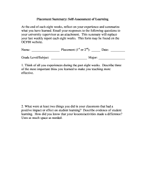 Placement Summary Form