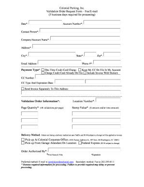 Colonial Parking Validation Order Request Form