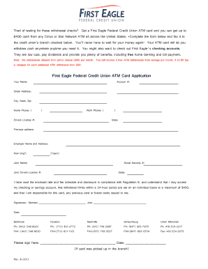 First Eagle Federal Credit Union ATM Card Application