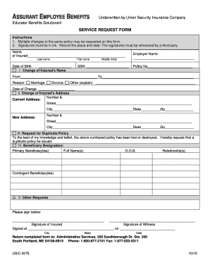 Assurant Employee Benefits Service Request Form