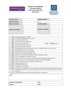 Speech and Language Therapy Student Placement Induction Checklist