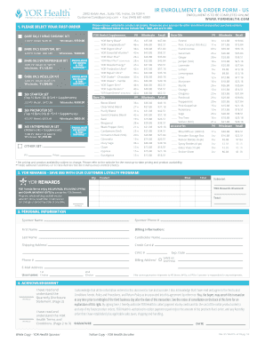 YOR Health Enrollment and Order Form