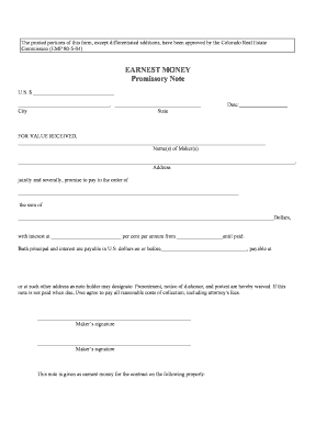 Colorado Earnest Money Promissory Note