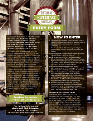 Distillery Experience Awards Entry Form