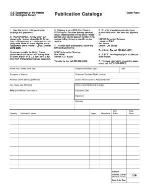 USGS Publication Catalogs Order Form