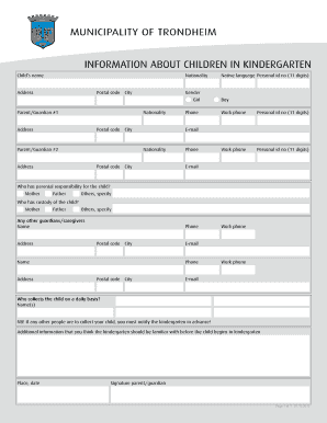 Kindergarten Child Information Form