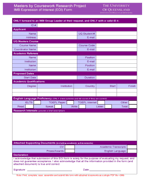 IMB Masters by Coursework EOI Form (PDF) - IMB Postgraduate ... - postgraduate imb uq edu