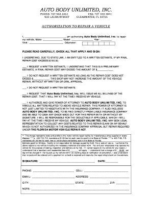 Authorization to Repair a Vehicle