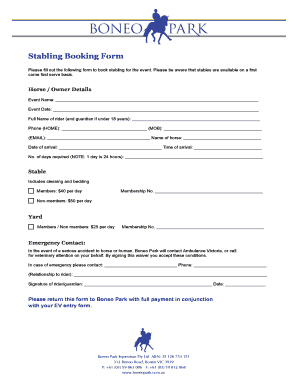 Stabling Booking Form Please fill out the following form to book stabling for the event