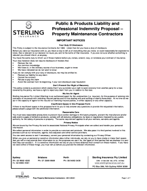 Public & Products Liability and Professional Indemnity Proposal
