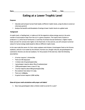 Eating at a Lower Trophic Level Worksheet