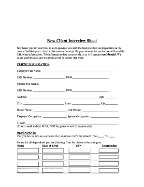 New Client Interview Sheet
