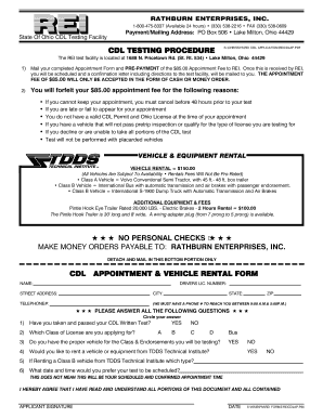 Ohio CDL Appointment and Vehicle Rental Form