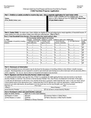 Texas Child and Adult Care Food Program Application