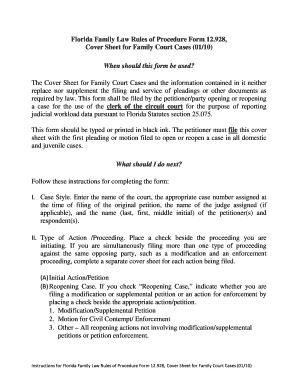 Florida Family Law Cover Sheet