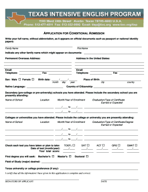 Application for Conditional Admission