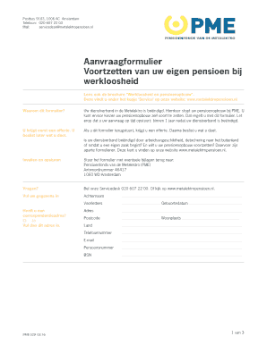 Aanvraagformulier Voortzetten van uw eigen pensioen bij werkloosheid