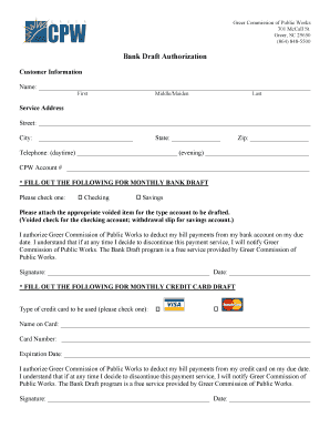 Bank Draft Authorization Form