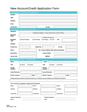 New Account Credit Application Form